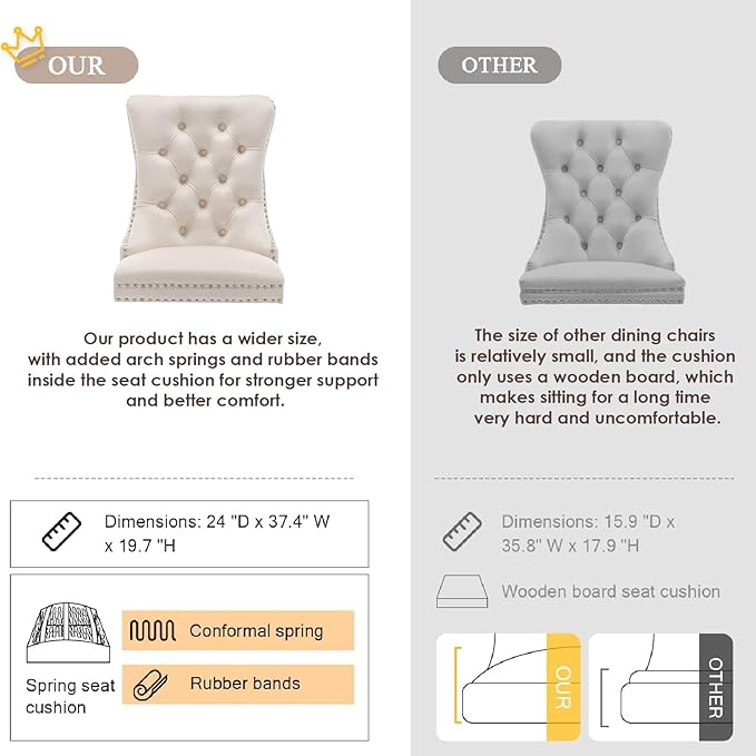 Kiztir Velvet Dining Chair Set of 2, Modern Kitchen Chairs with Nailhead Trim...