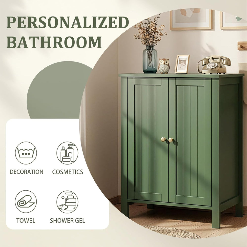 Bonnlo Free Standing Bathroom Cabinet, Sage Green Accent Storage Cabinet with...