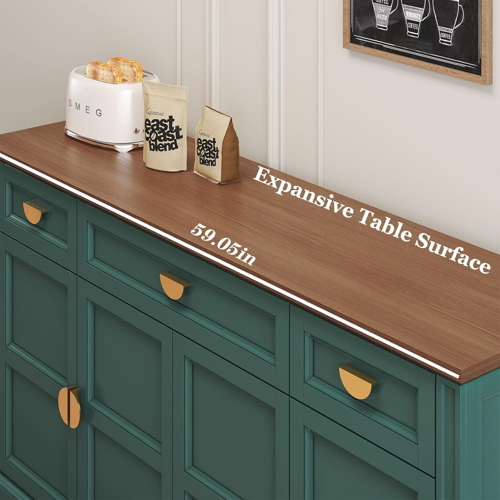 HLR 60” Large Buffet Sideboard Cabinet with 4 Doors and 3 Drawers Shaker Styl...