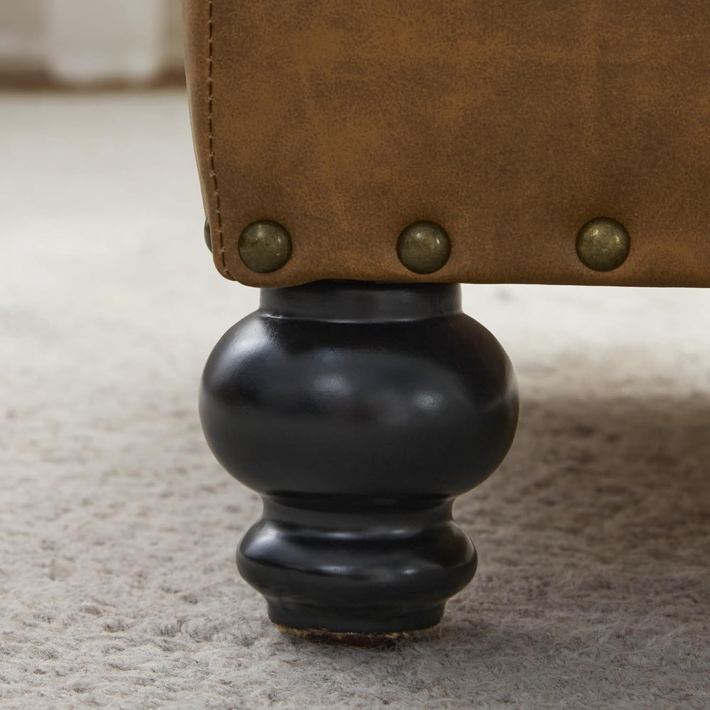 Zihanhome Leather Ottoman with Storage, Upholstered Button Tufted Ottoman Foo...