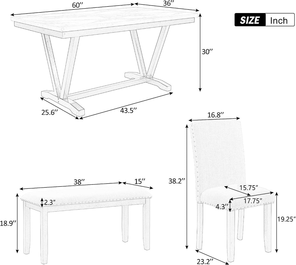 Merax Elegant Dining Table Set for 4-6, White | 6-Piece Modern Dining Table S...