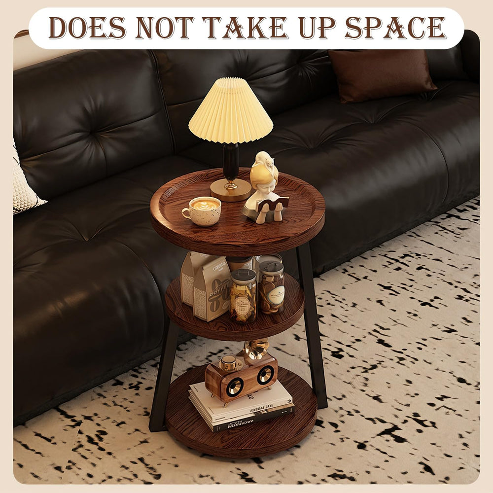 YUNMUARY-Walnut Wood Side Table,Modern Round Bed Tables Bedroom,Circle End Ta...