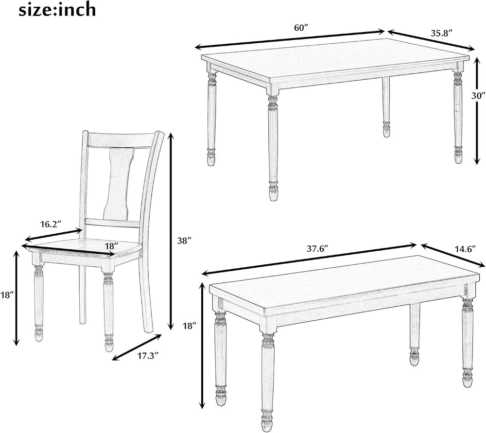 LUMISOL 60" Farmhouse Kitchen Table Set for 4-6