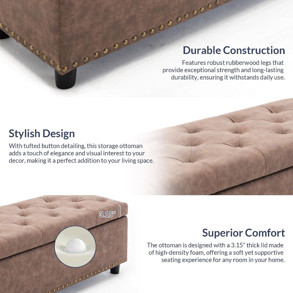 BELLEZE Storage Ottoman, Tufted Ottoman with Close Hinge, Foot Rest for Livin...