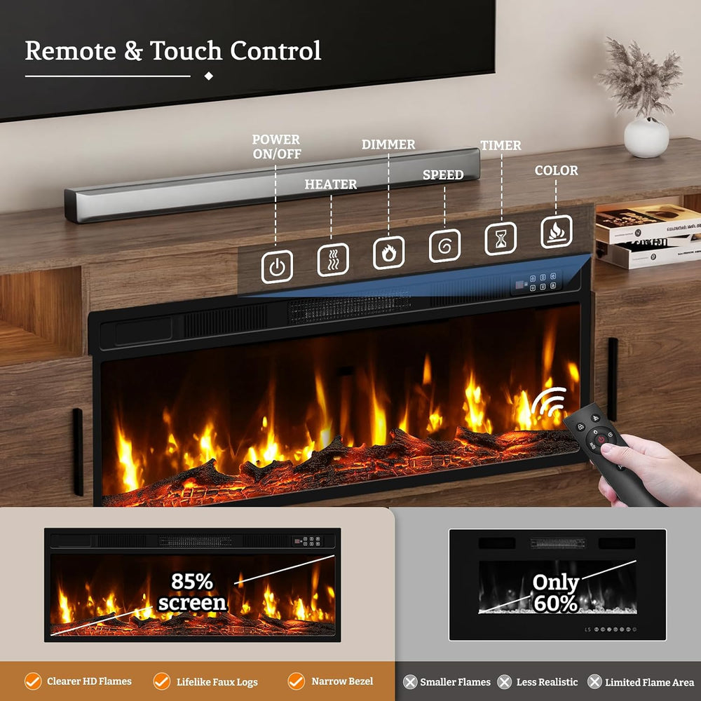 Kucreiheat Fireplace TV Stand for 65-80 inch TV, Large Entertainment Center w...