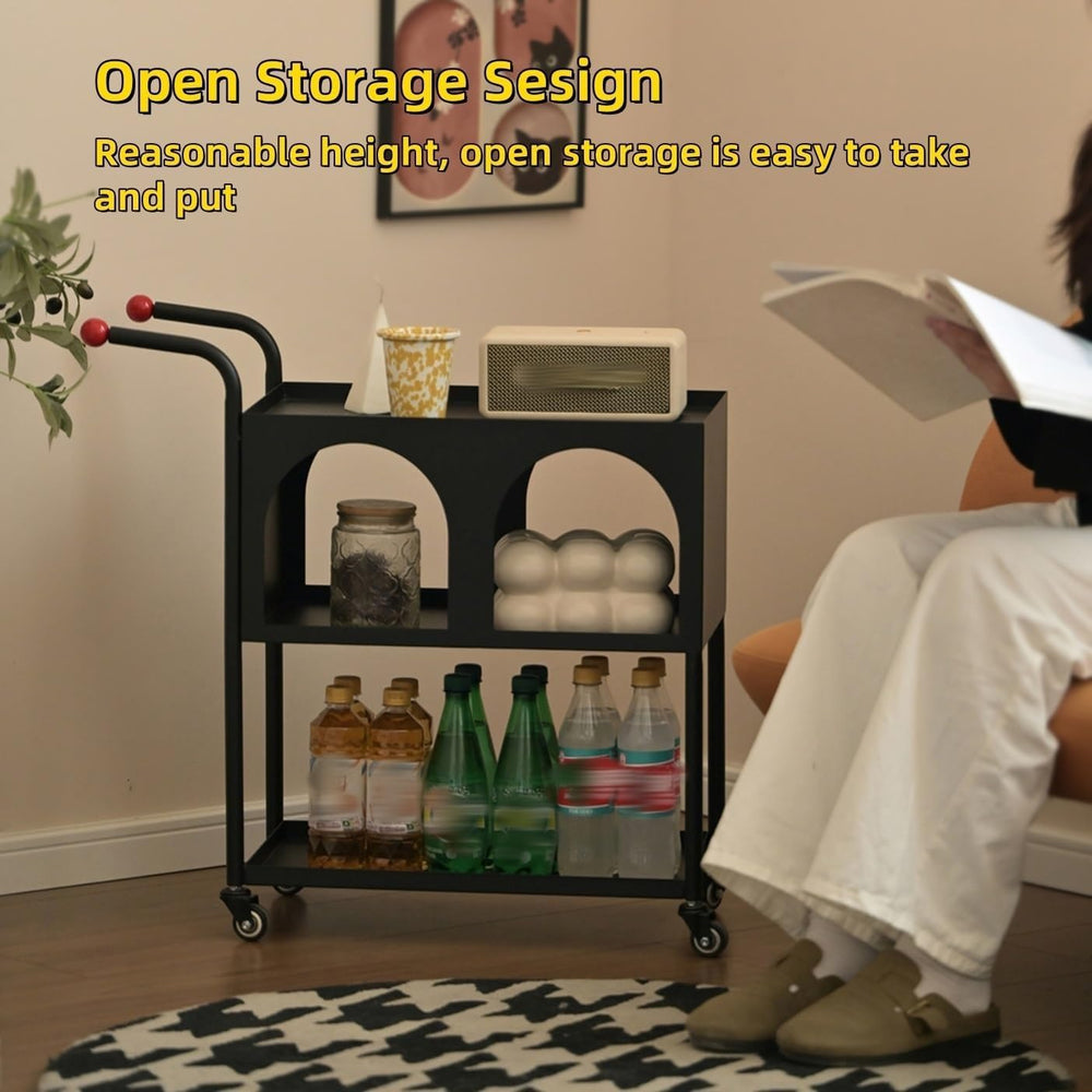 Movable Storage Shelf Metal Storage Cart with Handle - Practical Sofa Side Ta...