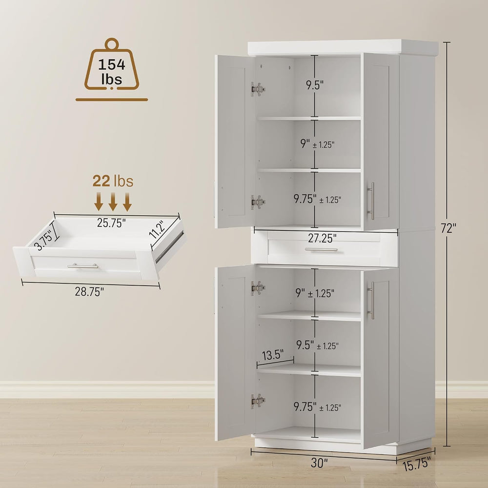 HOMCOM 72" Kitchen Pantry Cabinet Freestanding Storage Cabinet White | 4...