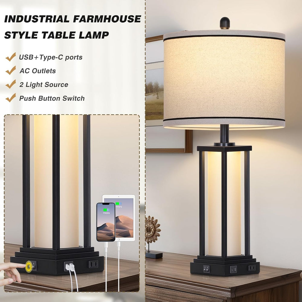 27inch Tall Bedside Table Lamps with Charging Ports for Living Room,Tradition...