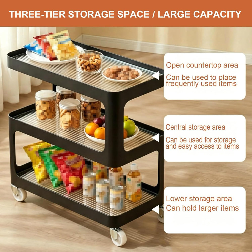 Luxury 3-Tier Slim Storage Cart, Rolling Side Table with Tempered Glass &...