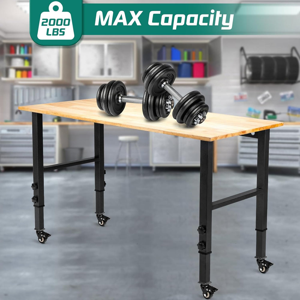 OLBRUS 48” Adjustable Workbench with Metal Wheels, 2000LBS Load Capacity