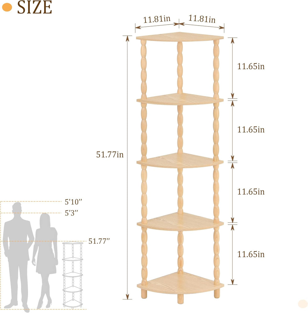 Corner Shelf, 5-Tier Corner Bookshelf for Small Spaces, Stylish Corner Storag...