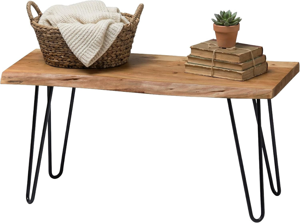 Alaterre Furniture Live Edge Wood Bench with Hairpin Metal Legs - Industrial ...