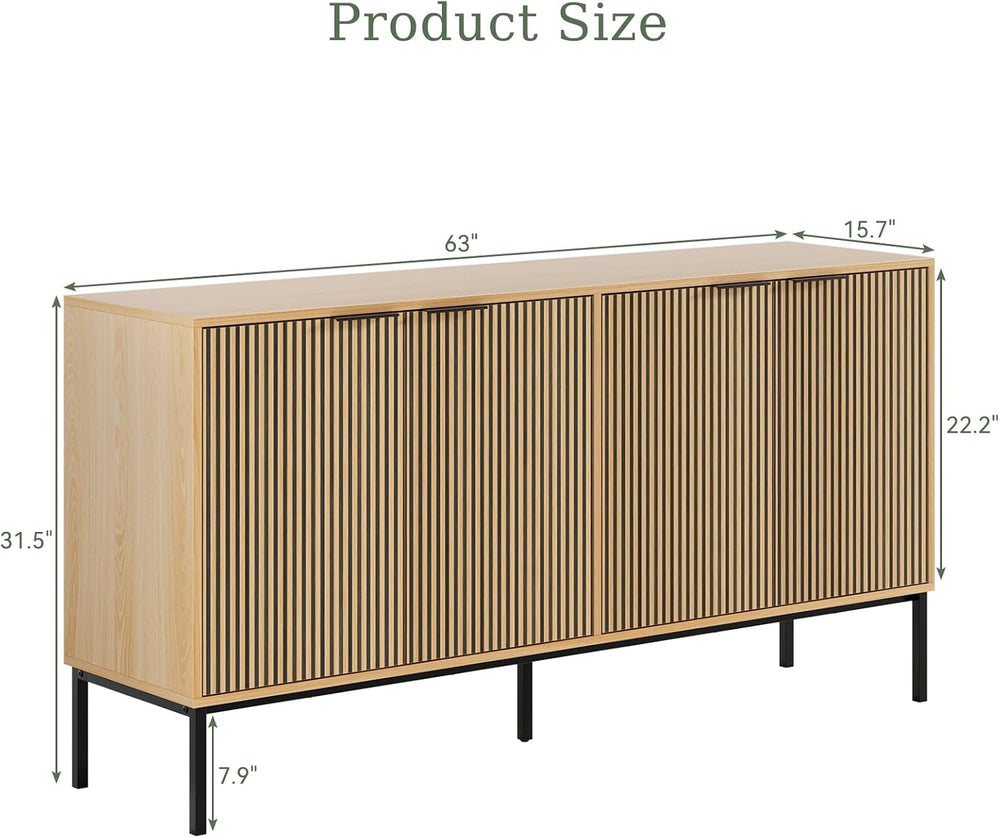 Sideboard Buffet Cabinet with 4 Doors, 63" Kitchen Accent Storage Cabine...