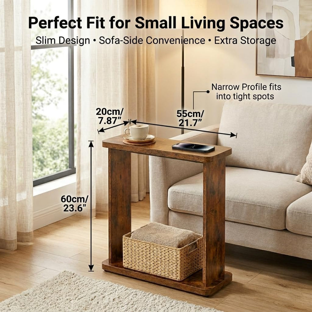 Narrow Side Table for Small Spaces, 7.9" Slim End Table with 2-Tier Open...