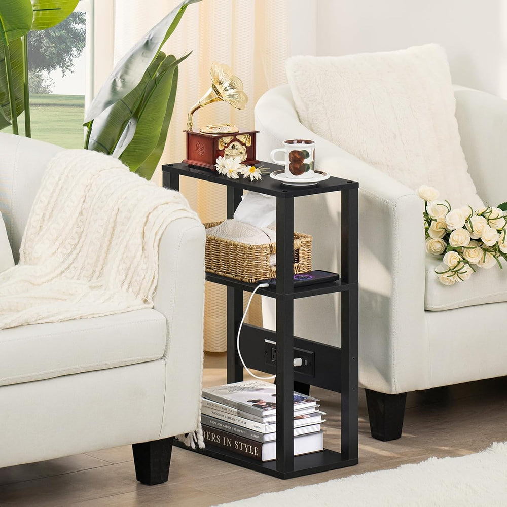 YUFAM 3-Tier Narrow Bedside Table Set 2 for Small Spaces, Skinny Nightstand |...