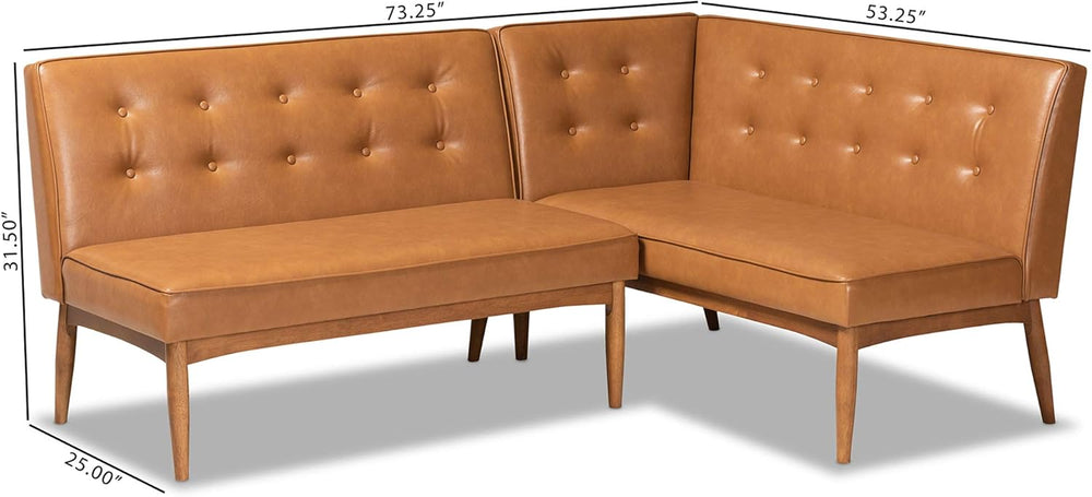 Baxton Studio Arvid Mid-Century Modern Tan Faux Leather Upholstered and Walnu...