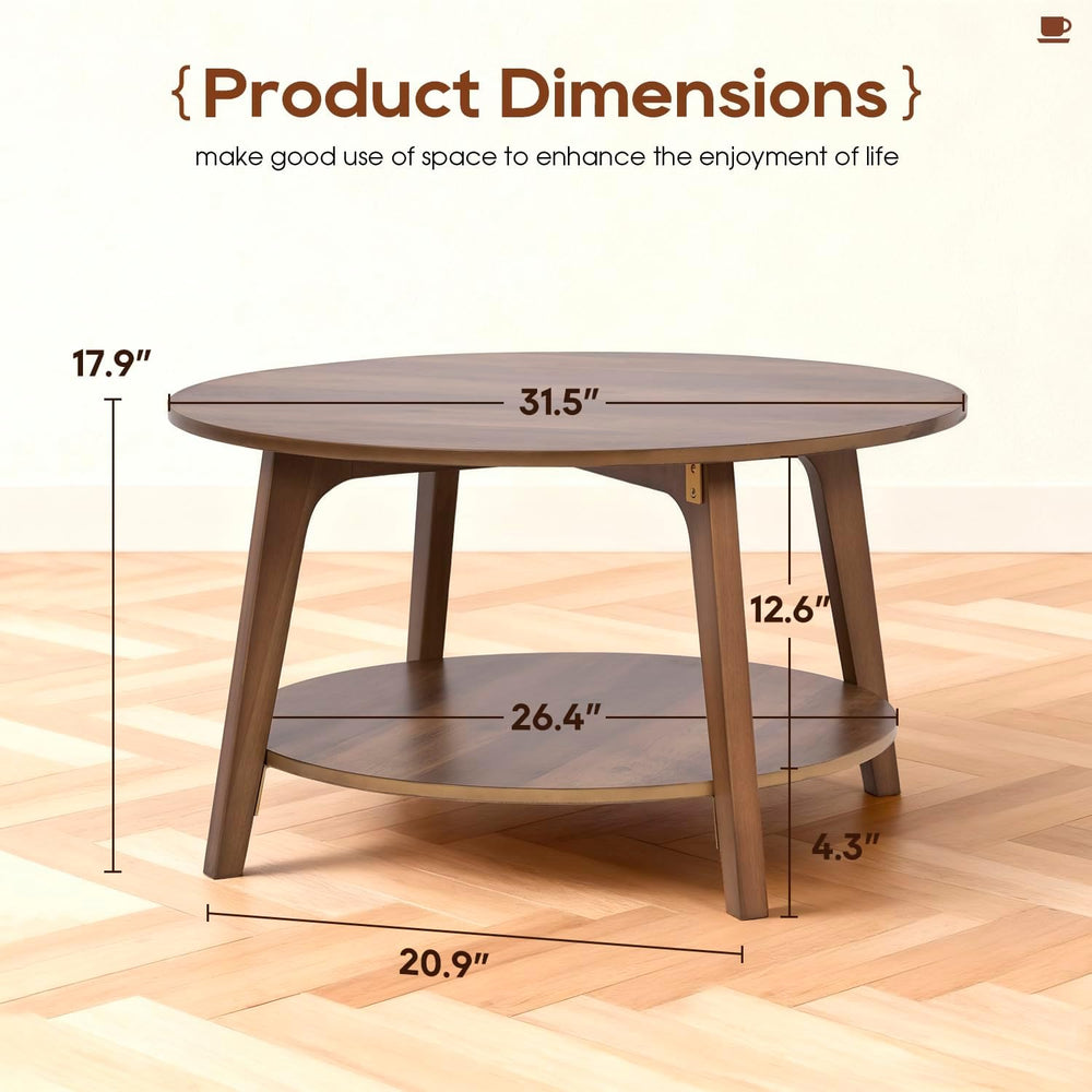 FDW Round Coffee Table 2-Tier Modern Wood Center Table with Storage for Livin...