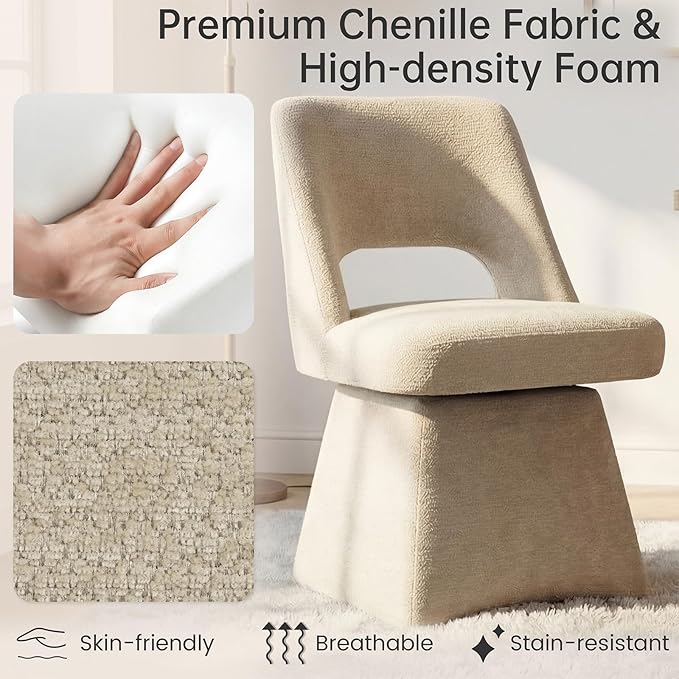 VKNOW Upholstered Swivel Dining Chairs, Modern Dining Room Chairs with Open B...
