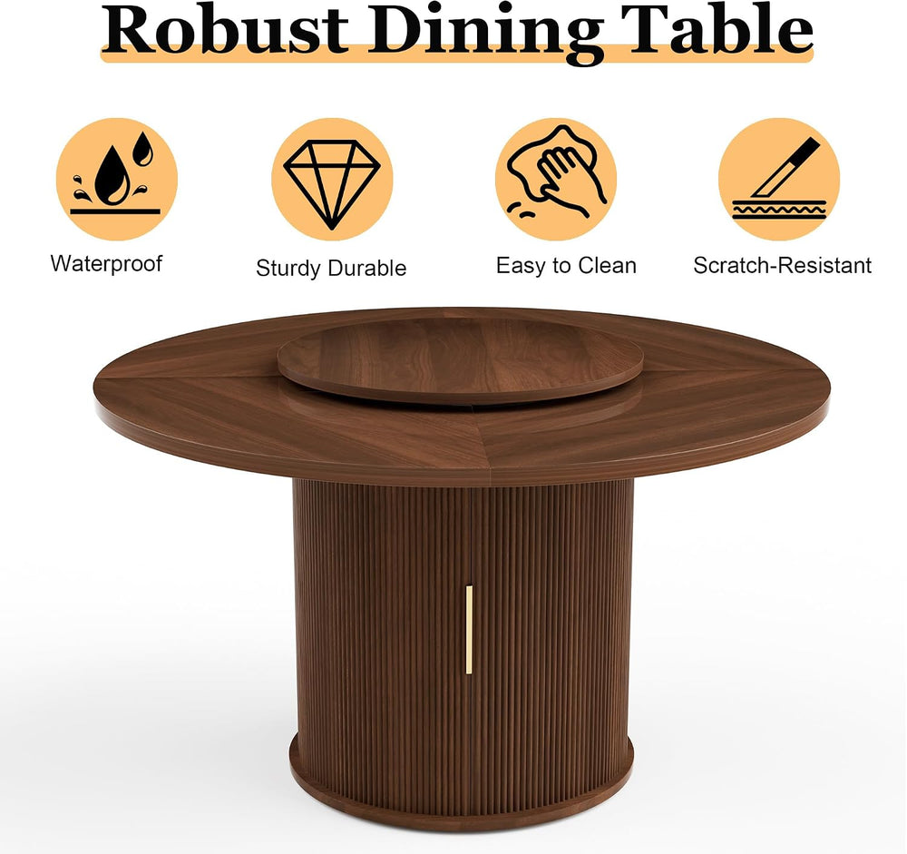 55'' Round Dining Table for 4-6, Mid-Century Modern Kitchen Table wit...
