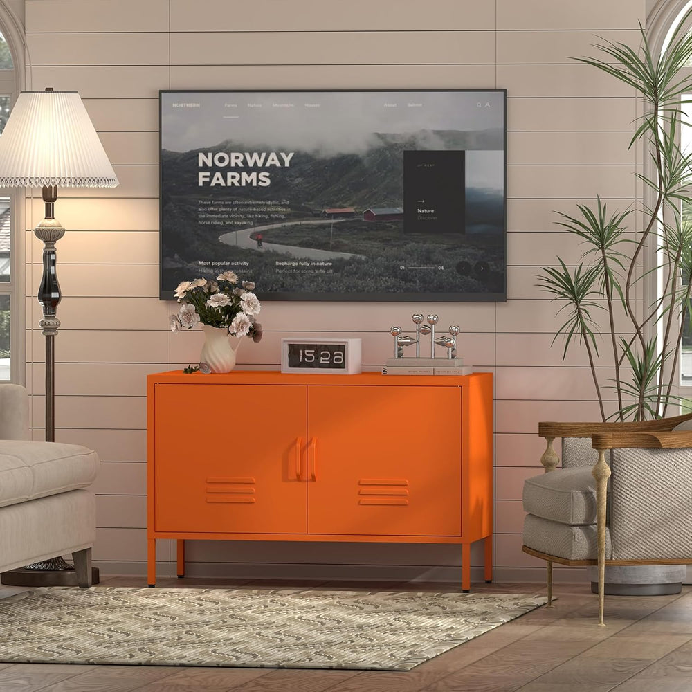 IRONFFICE Locker Cabinet,Metal Storage Cabinet with 2 Doors,Morden TV Stand f...