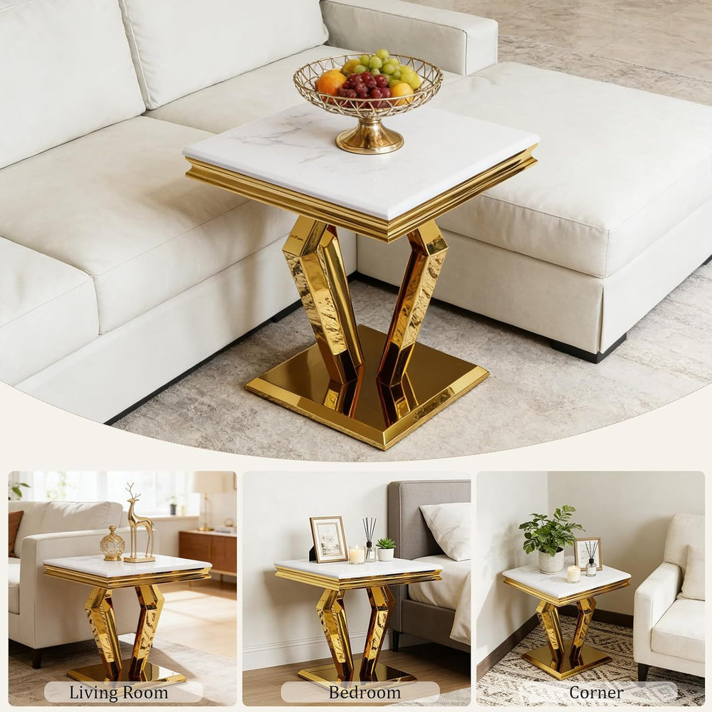 Asday White and Gold End Table for Living Room, Gold Modern End Table, 22 inc...