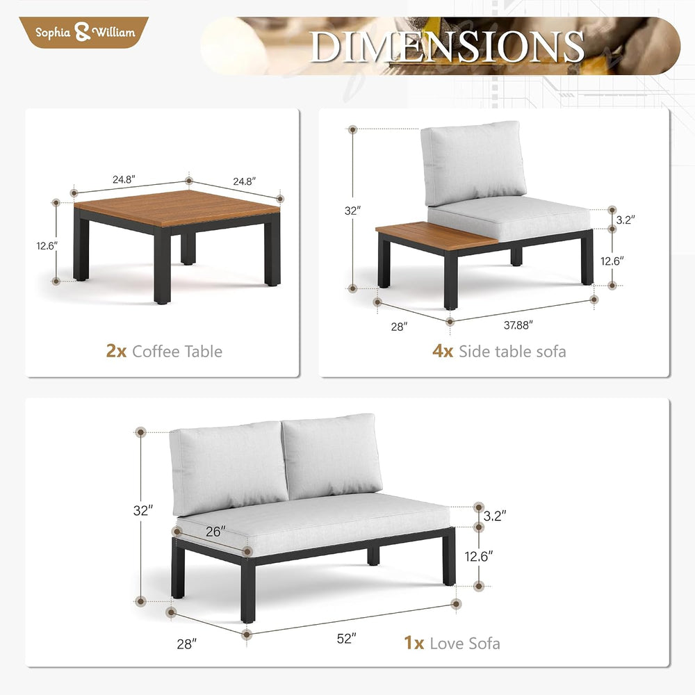 Sophia & William 7 Piece Metal Outdoor Sectional Sofa with Cushion, Patio...