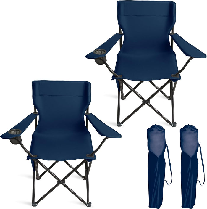 Portable Camping Chair 2 Pack, Folding Outdoor Chair with Cup Holder & Side Pocket for Camping, Hiking, Picnic, Beach (Navy Blue, 2 Pack)
