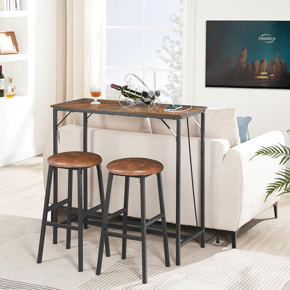 HOOBRO Bar Table with Charging Station, Rectangular Pub Table, High Top Coffe...