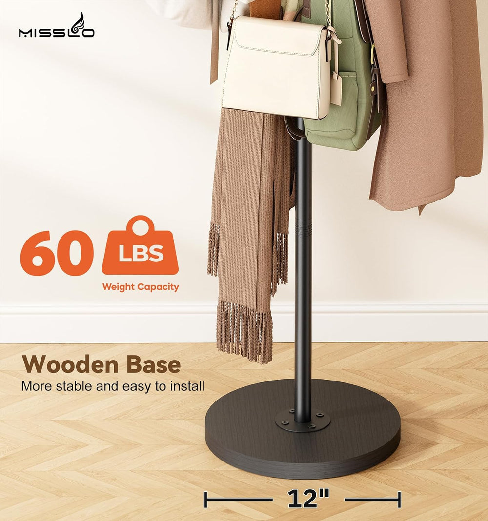 MISSLO Heavy Duty Coat Rack Freestanding with Stable Wood Base Modern Coat Tr...