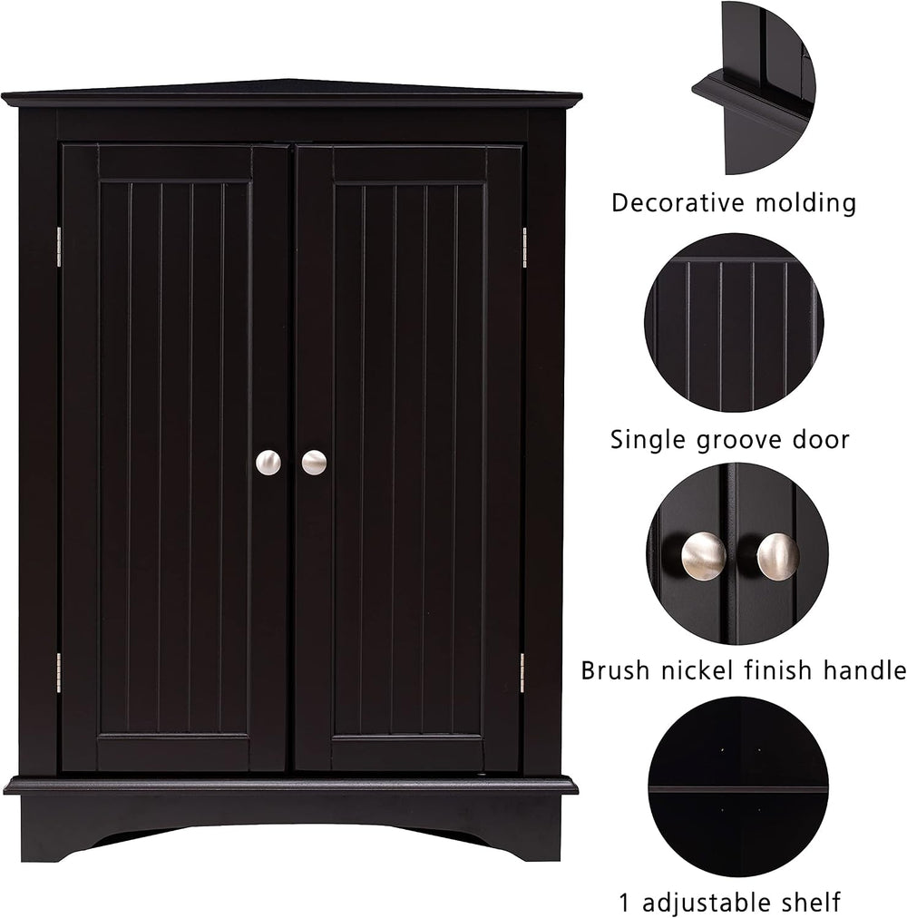 Spirich Corner Bathroom Cabinet with Doors and Adjustable Shelf, Espresso