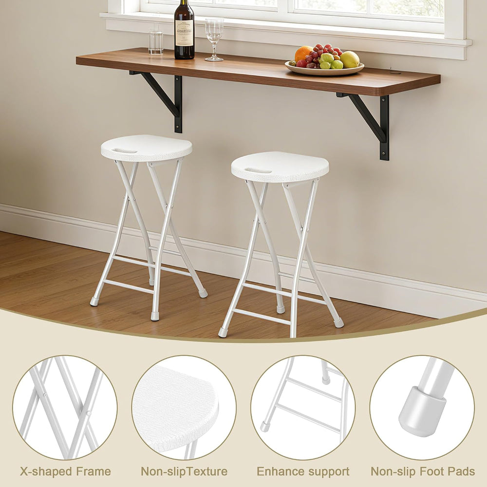 24 Inch Folding Stool Set of 4, Portable Metal Foldable Stool with Handle &am...