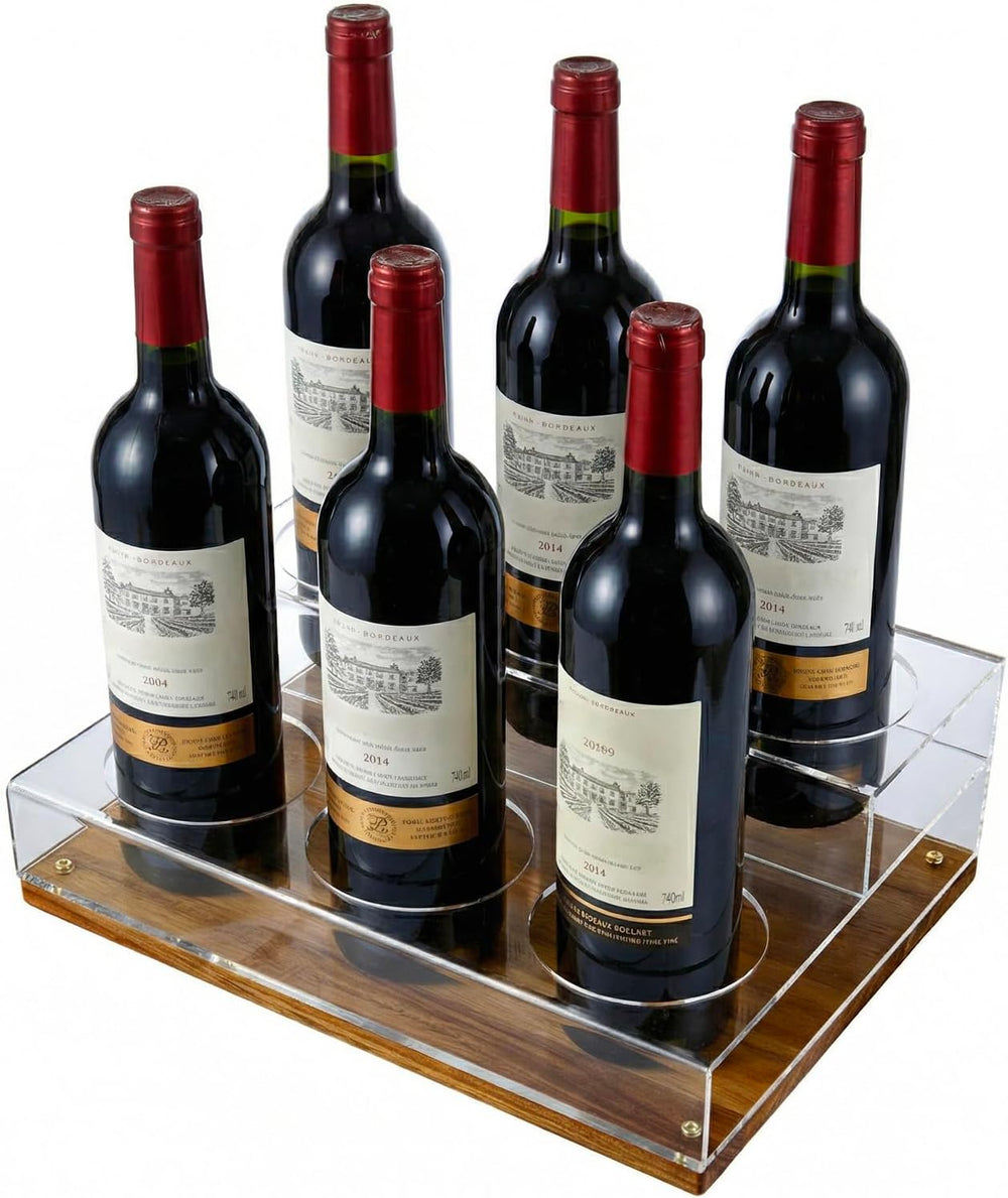 MyGift Premium Clear Acrylic Tabletop Wine Display Rack with Acacia Solid Woo...