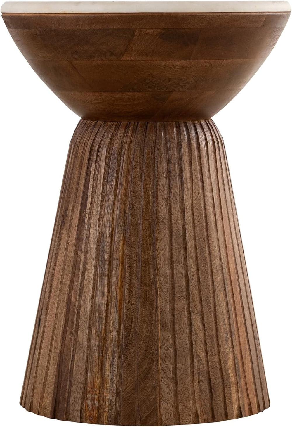 Albany Living Marble Top Mango Wood Pedestal Side Table, Natural | Fully Asse...