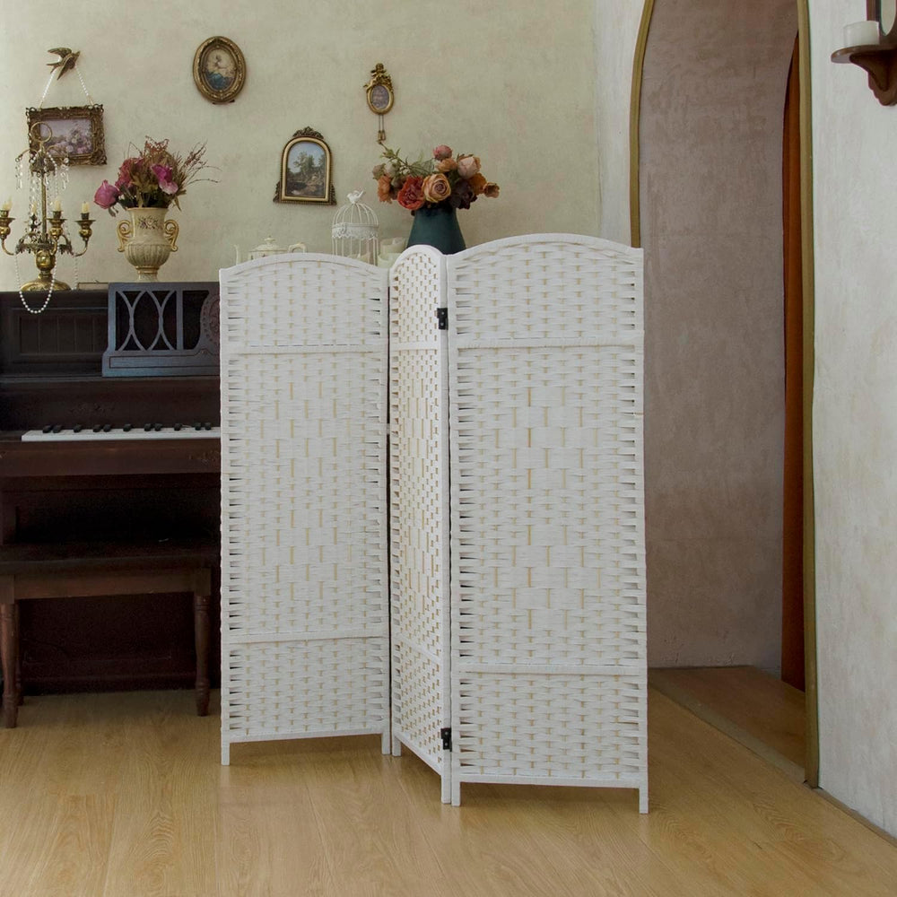 Compact 3 Panel Short Room Divider, 47.2 Inch Tall Double-Sided Rattan Foldin...