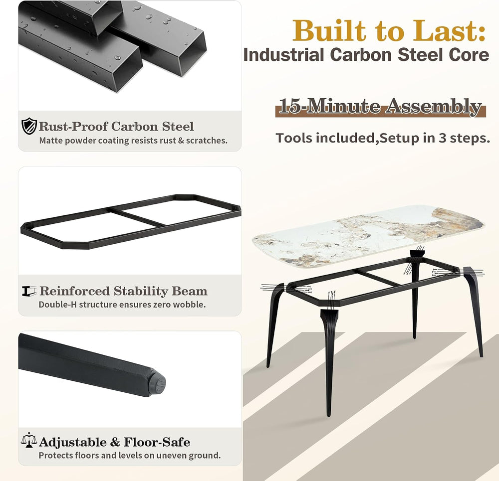 Modern Rectangular Dining Table,63”Sintered Stone Dining Table for 4-6, Stone...