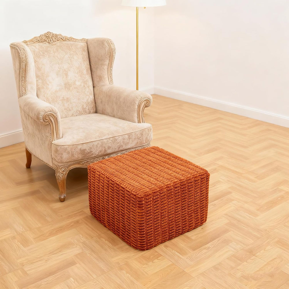 Asuprui Square Pouf Ottoman Foot Rest, Orange, 20x14 in,All-One Foam Filler |...