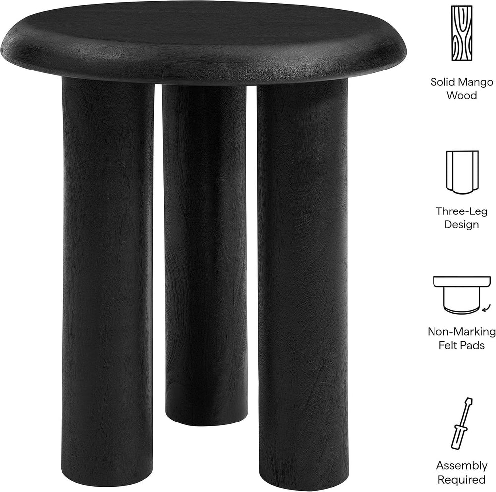 Modway Mavina Mango Wood Round Side Table in Black - Modern Wood Accent Table...