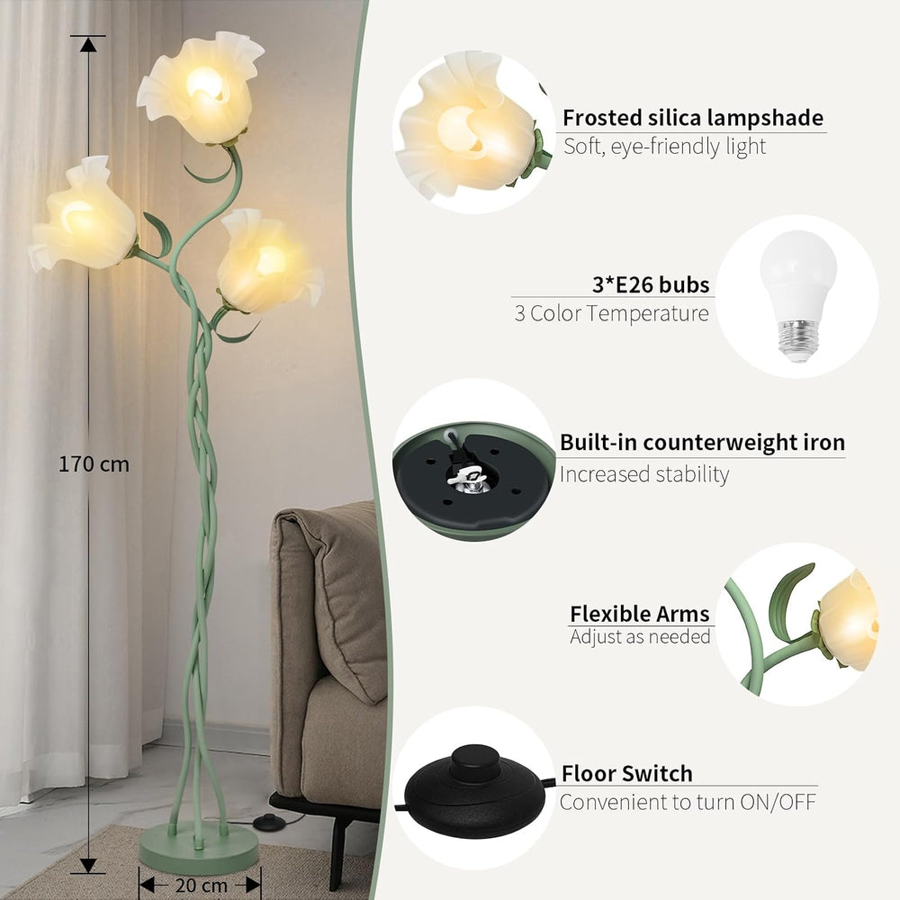 Flower Floor Lamp for Living Room, Tall Flower Reading lamp with Flexible Nec...
