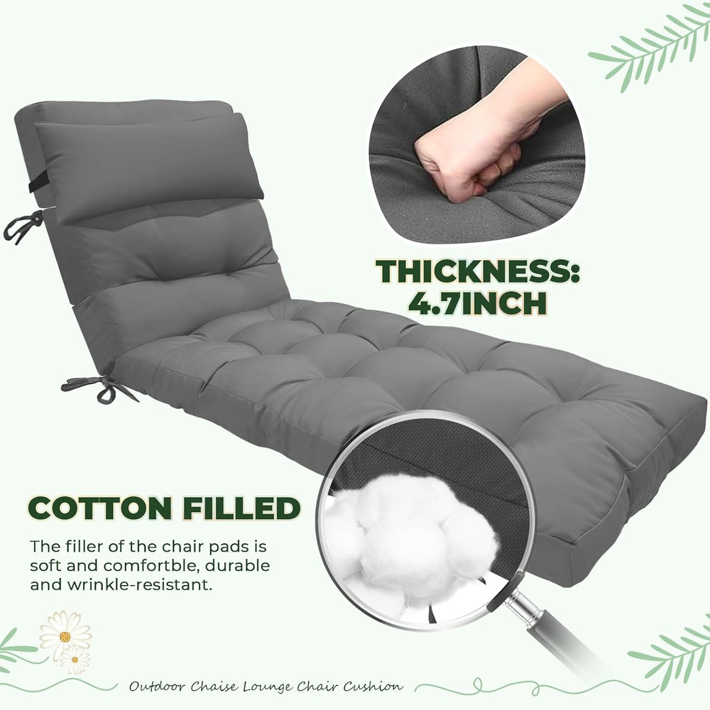 2 Pack 76 x 22 x 4.7 Waterproof Chaise Lounge Chair Cushion Outdoor Gray88#