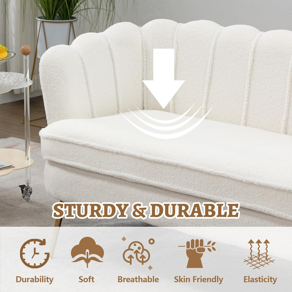 59" Small Loveseat Sofa 2-Seater, Modern Chenille Couch with Gold Metal ...