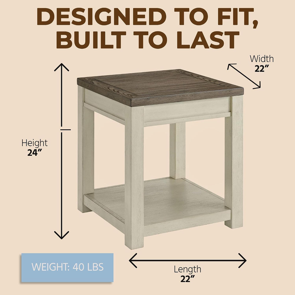 ROME + OAK Tate Farmhouse End Table, Wooden Home Accent Furniture with Shelf,...