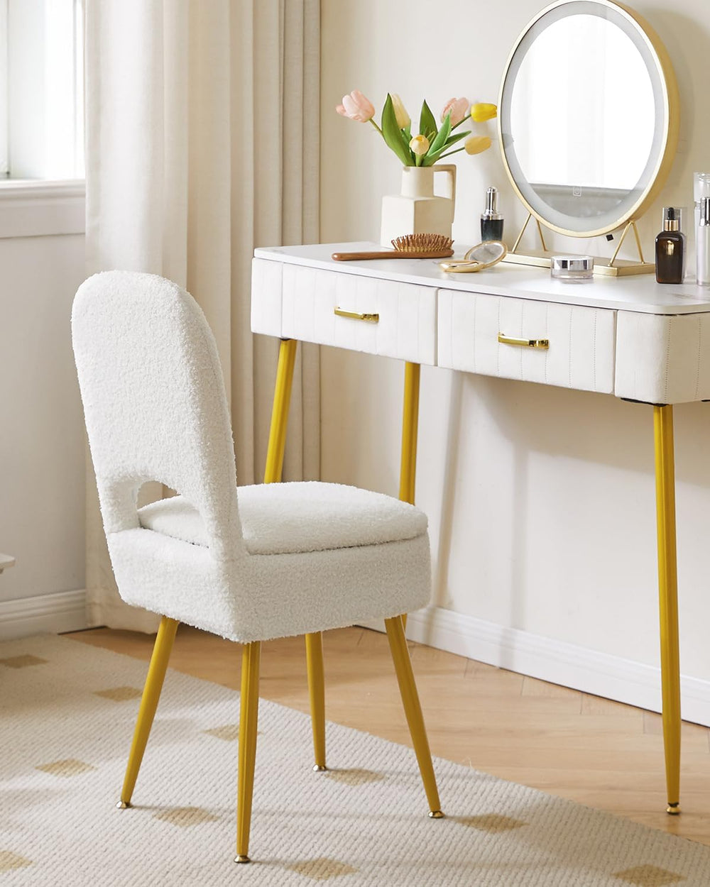 IBUYKE Small Storage Vanity Stool with Folding Backrest, 12.99" x 13.78&...
