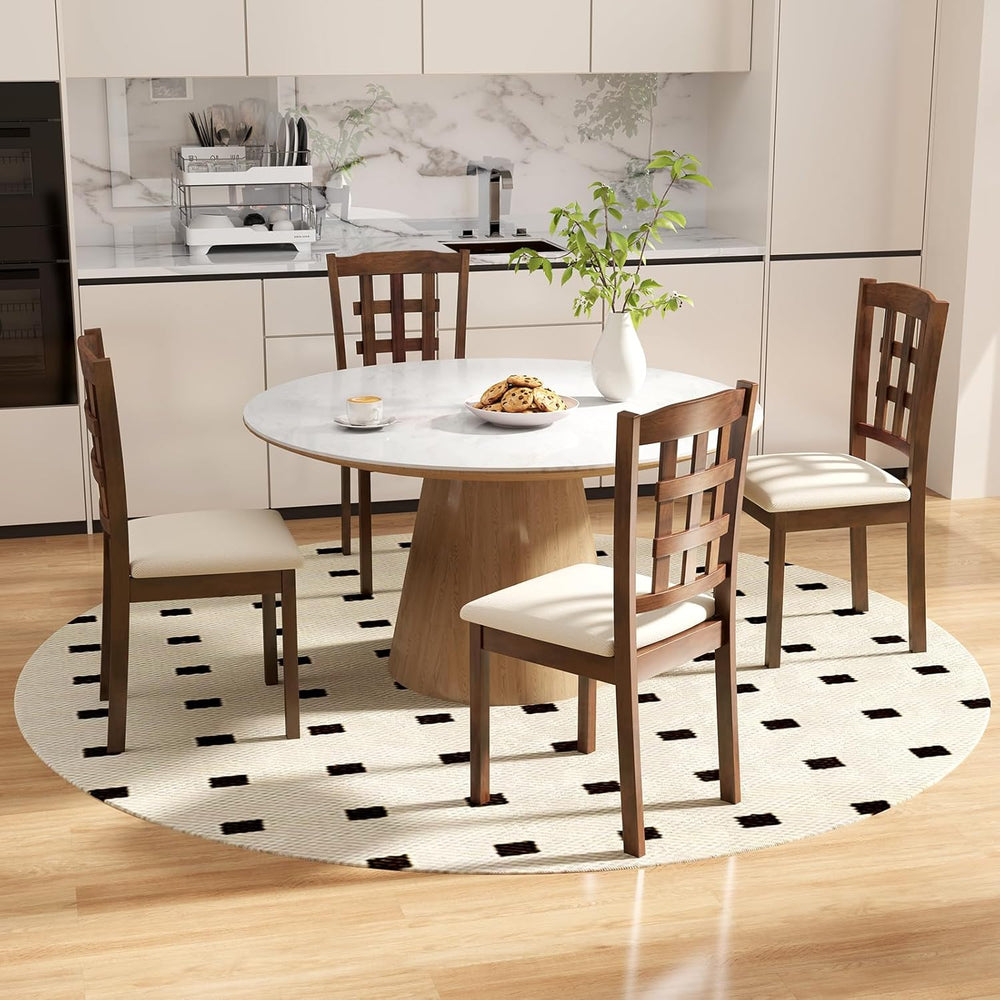 Giantex Wooden Dining Chairs Set of 4, Linen Fabric Upholstered Kitchen Chair...