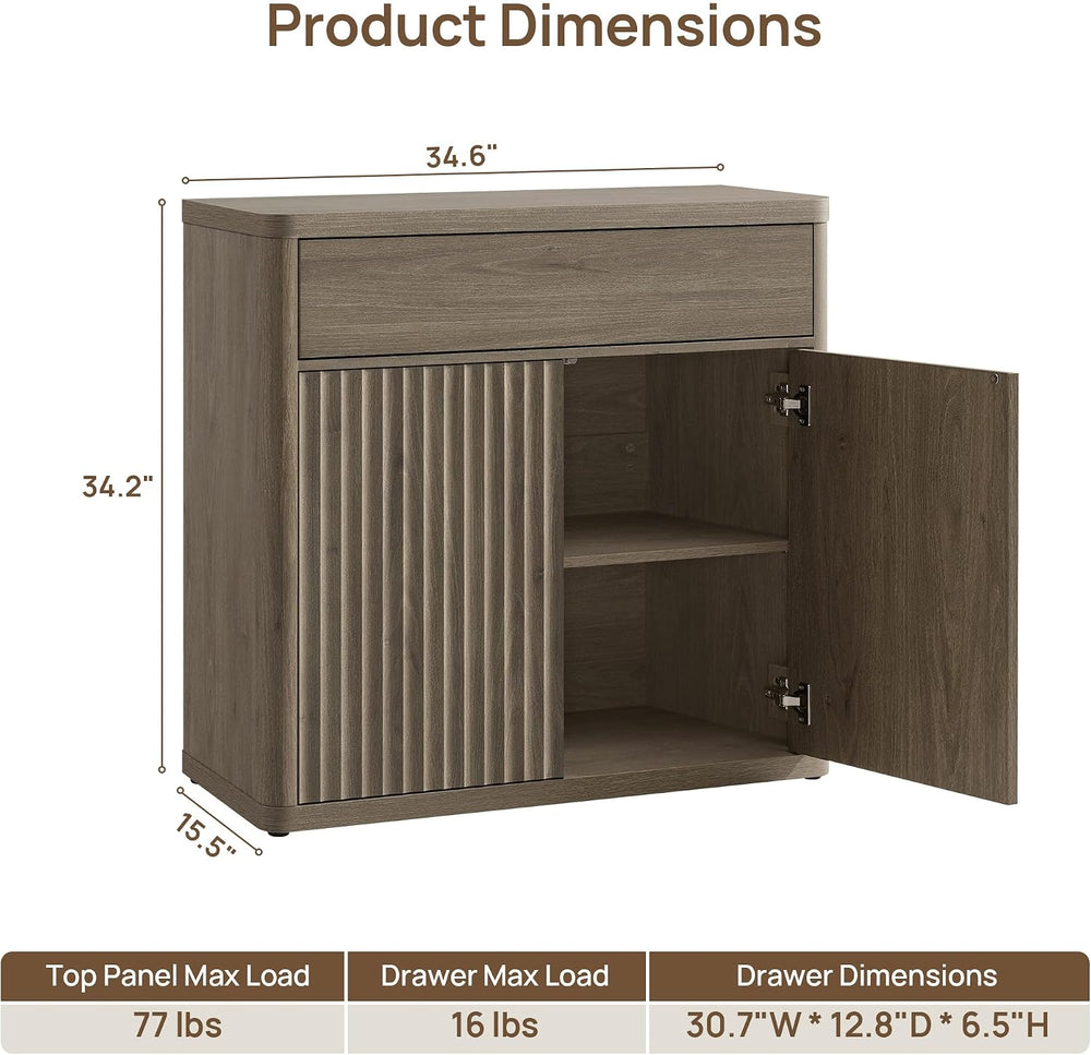 SICOTAS Buffet Cabinet with Storage - Accent Fluted Storage Cabinet with 2 Do...