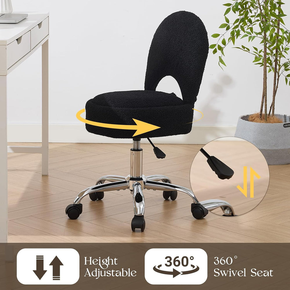 Home Office Chair Fold Swivel Vanity Chair with Storage Back Wheel