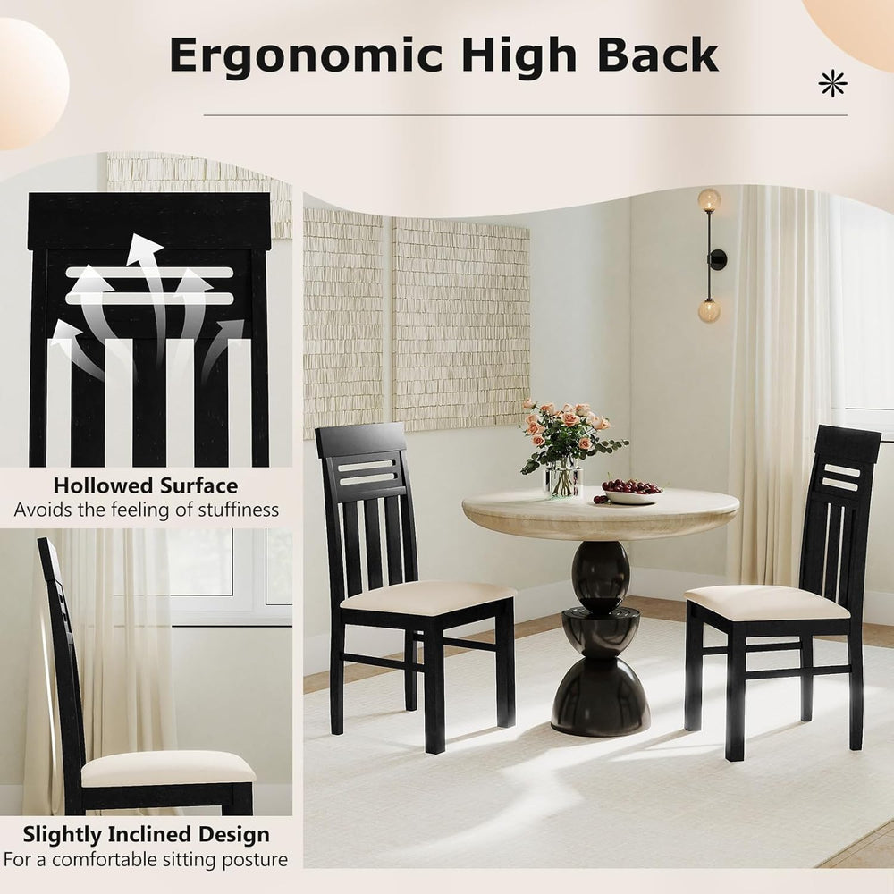 Giantex Wooden Dining Chairs Set of 2, High Back Black Dining Room Chairs wit...