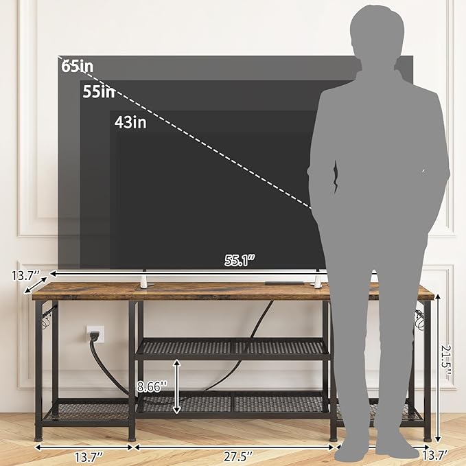YGEOMER TV Stand for Up to 65 Inch TVs, Entertainment Center with Power Outle...