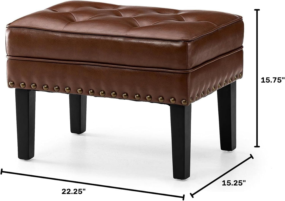Glitzhome Faux Leather Foot Stool, Mid Century Modern Foot Stools Ottoman, Vi...