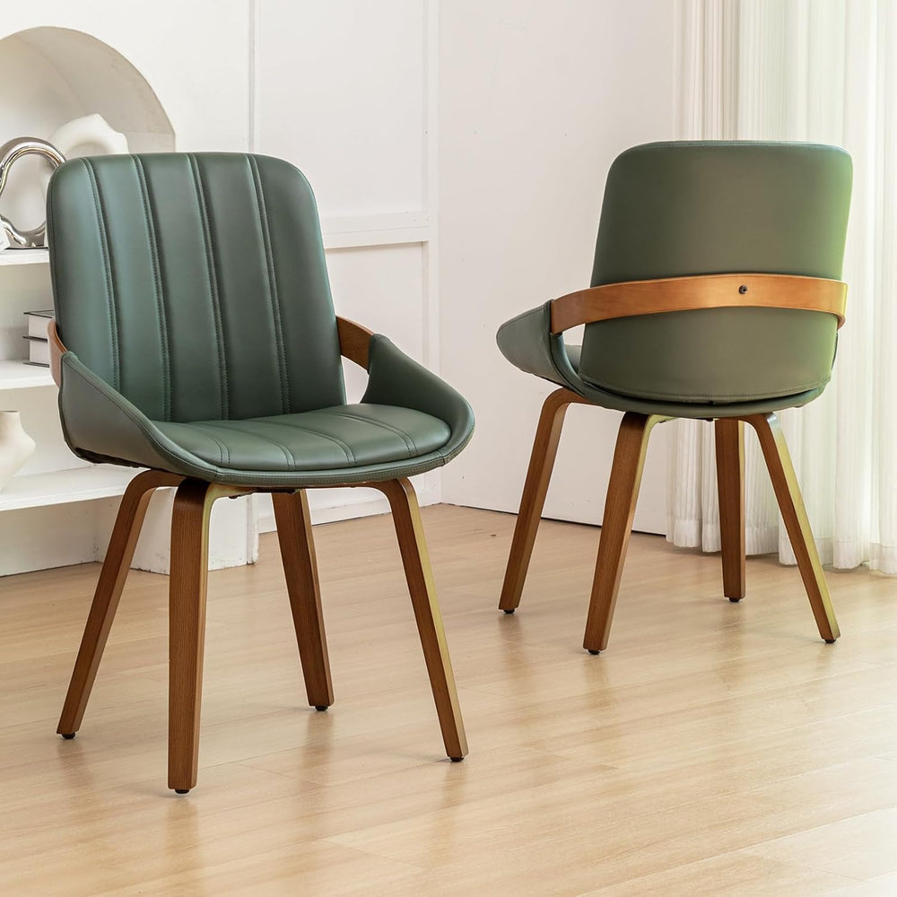 Mid Century Modern Dining Chairs Green Accent Leather Kitchen Chairs,4PCS