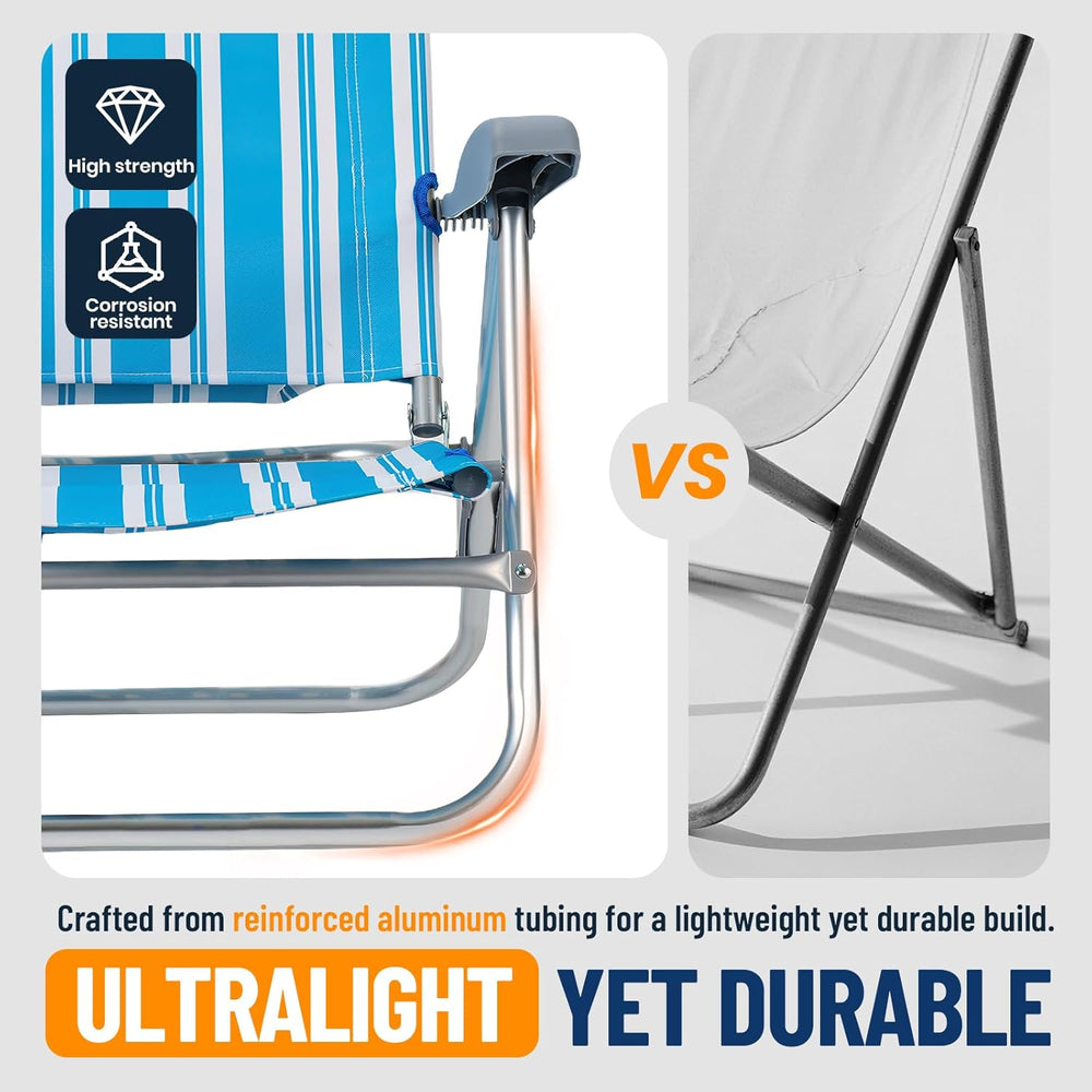 Overmont Low Beach Chair with Cooler Bag - 6-Positions Lay Flat with Ergonomi...